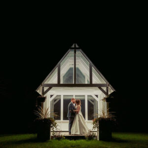 Evening shot of bride and groom outside at The Reid Rooms Evening shot of bride and groom outside at The Reid Rooms